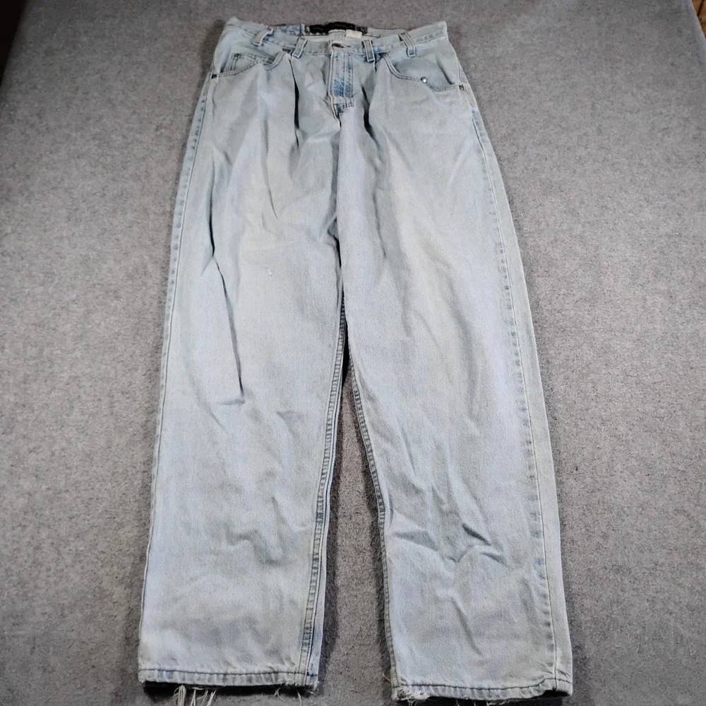 Vintage Levis SilverTab Baggy Pleated Jeans Men 33x34 Blue Light Wash Distressed